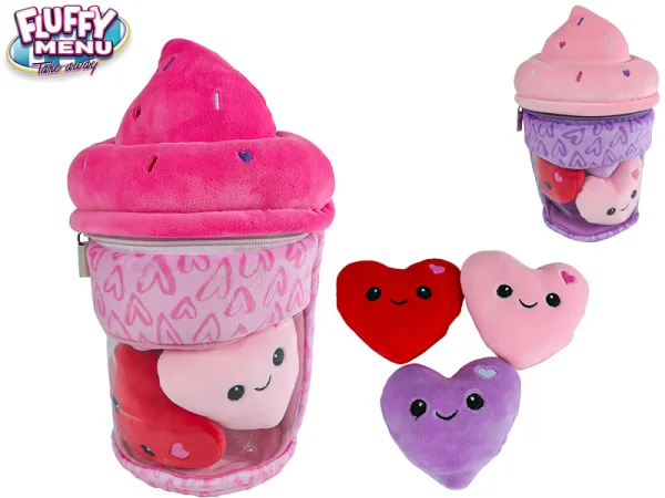 Mikro trading Fluffy Menu - Zmrzlina plyšová - 26 cm s plyšovými srdíčky - 3 ks
