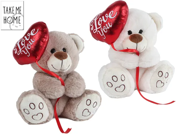 Mikro trading Take Me Home - Medvěd plyšový - 20 cm - sedící s plyšovým balónkem ve tvaru srdce