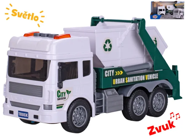 Mikro trading Popelářské auto s kontejnerem na setrvačník - 28 cm - se světlem a zvukem
