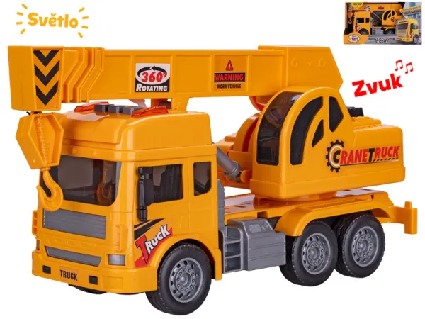 Mikro trading Auto stavební jeřáb na setrvačník - 27 cm - se světlem a zvukem