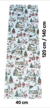 LKV Lomnice Vánoční set: Běhoun na stůl + 4 ks prostírání - domečky - 40 x 120 cm