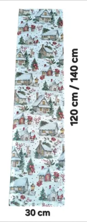 LKV Lomnice Vánoční set: Běhoun na stůl + 4 ks prostírání - domečky - 30 x 140 cm