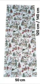 LKV Lomnice Vánoční set: Běhoun na stůl + 4 ks prostírání - domečky - 50 x 140 cm