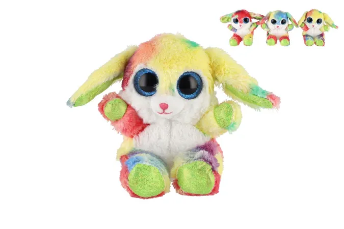 Teddies Zajíc duhový plyšový - 15 cm - sedící