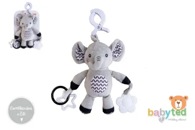 babyted Slon chrastítko plyš - 30 cm - závěs na postýlku / kočárek na kartě