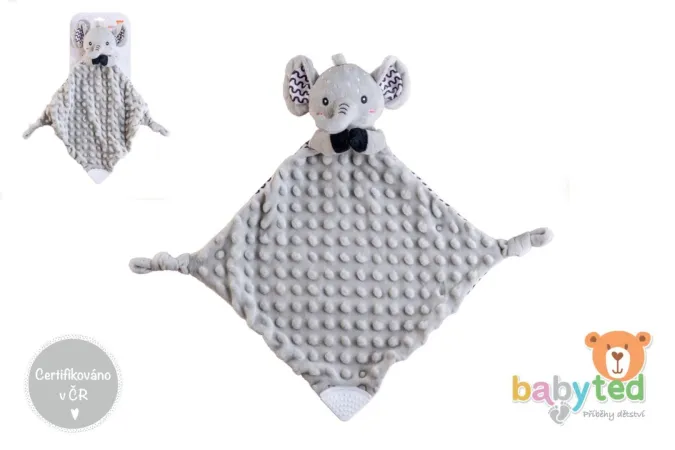 babyted Slon - usínáček, kousátko, chrastítko plyš - 25 x 25 cm