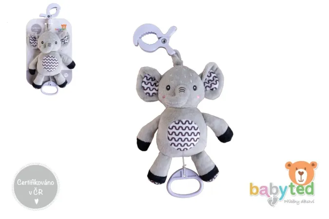 babyted Slon plyš - 30 cm - natahovací hrací strojek - závěs na postýlku / kočárek