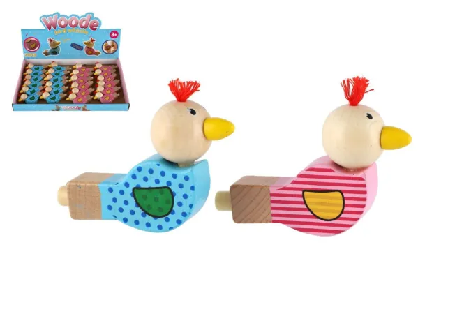 Teddies Píšťalka ptáček dřevo - 8 cm - 2 barvy