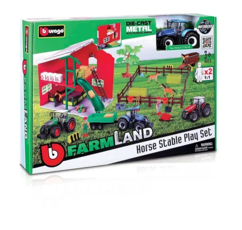Bburago FARMLAND - Set stáj s koňmi a traktorem - mix druhů