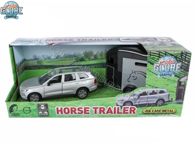 Mikro trading Kids Globe Traffic - Volvo EX90 kov s přívěsem pro koně - 28 cm - zpětný chod