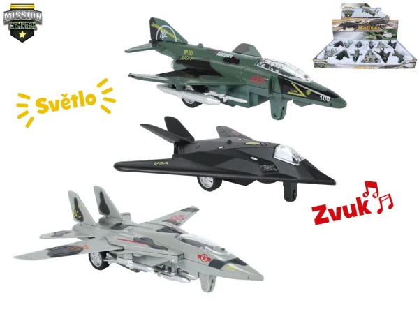 Mikro trading Mission Control - Letadlo vojenské - 15,5 cm - zpětný chod, světlo a zvuk