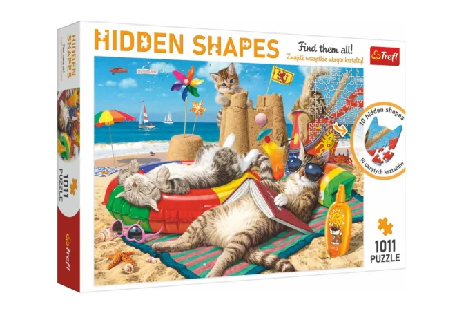 Trefl Puzzle - Kočky na pláži - Skryté tvary - 1011 dílků