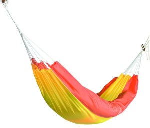 Turistická houpací síť TRAVEL HAMMOCK - žluto-oranžová + uchycovací set - výprodej