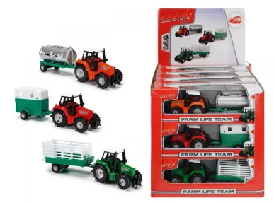 Dickie Traktor kovový s přívěsem - 18 cm