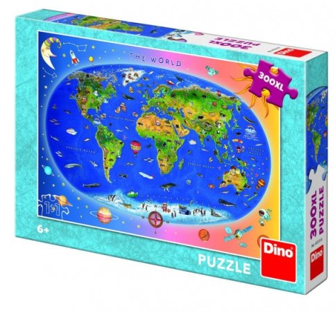 Dino Puzzle - Dětská mapa světa ilustrovaná - 300 XL dílků