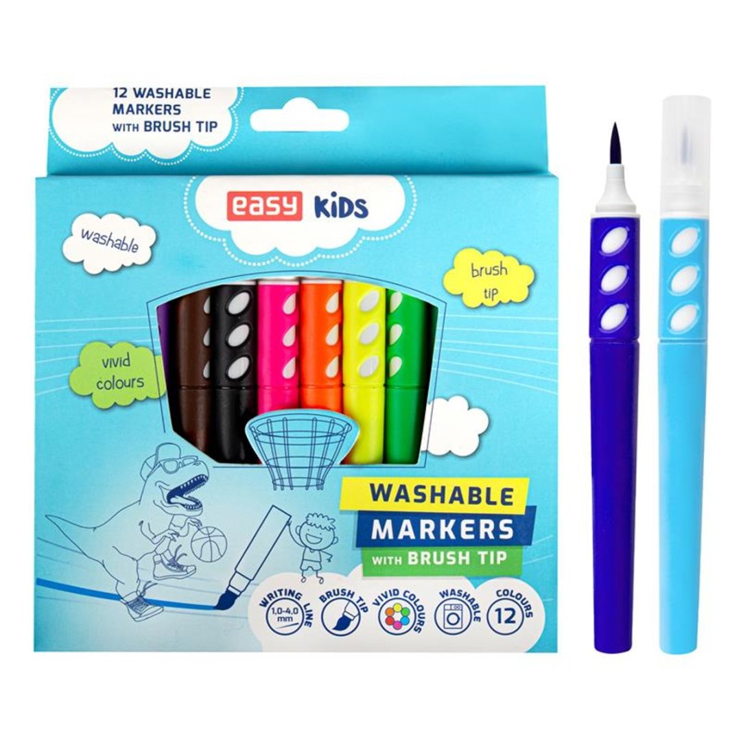 Easy KIDS BRUSH - Fixy štětečkové - vypratelné - 12 barev