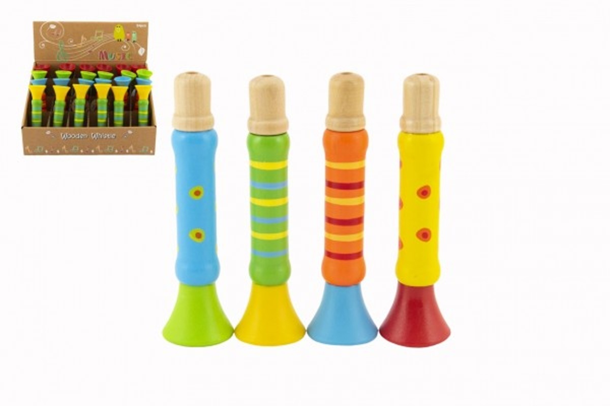 Teddies Píšťalka dřevěná barevná - 12 cm - 4 barvy