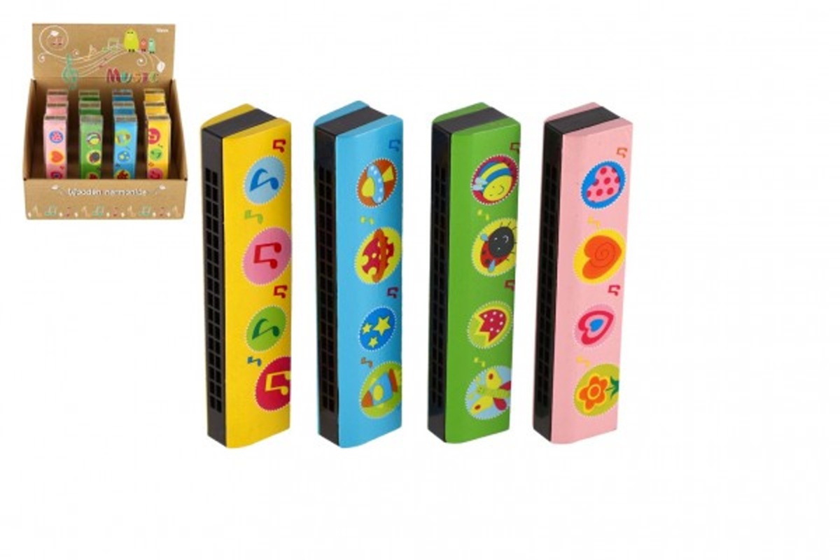 Teddies Harmonika dřevěná barevná - 13 cm