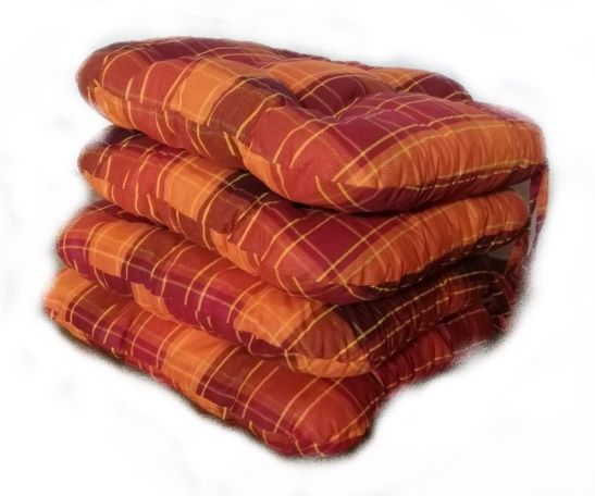 LKV Lomnice Podsedák na židli foukaný se šňůrkou - 40 x 40 cm - oranžovočervená kostka - sada 4 ks