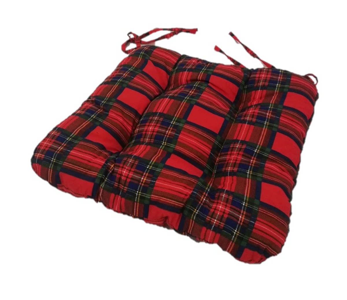 LKV Lomnice Podsedák na židli foukaný se šňůrkou - 40 x 40 cm - červená kostka