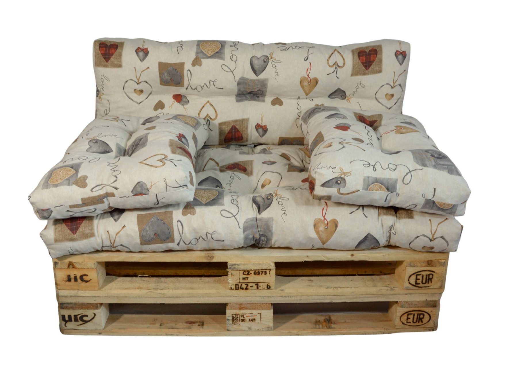 LKV Lomnice Polstr na paletový nábytek s opěrkou a polštáři - srdce