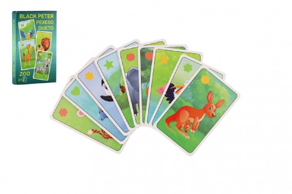 Teddies Černý Petr / Pexeso / Dueto - safari ZOO - kreslená společenská hra 3v1