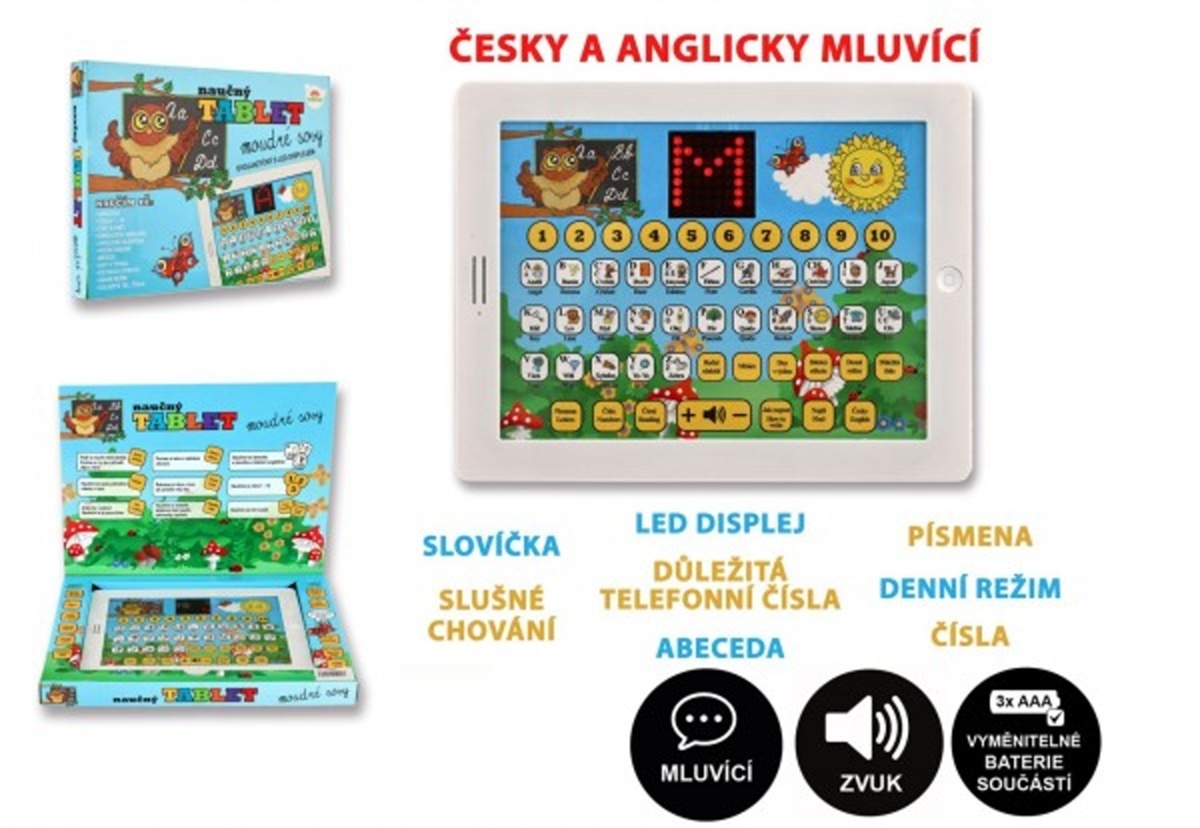 Teddies Naučný tablet moudré sovy - Dvojjazyčný CZ+AJ
