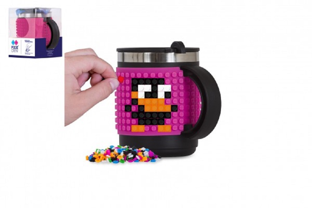 Teddies PIXIE CREW - Termohrnek 440 ml se silikonovým panelem - černo-růžová