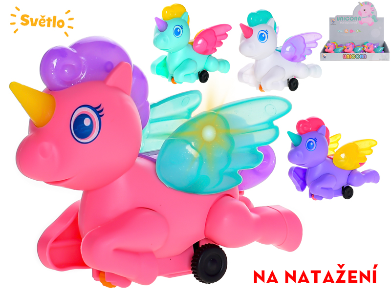 Mikro trading Jednorožec jezdící - na natažení - se světlem - 13 cm