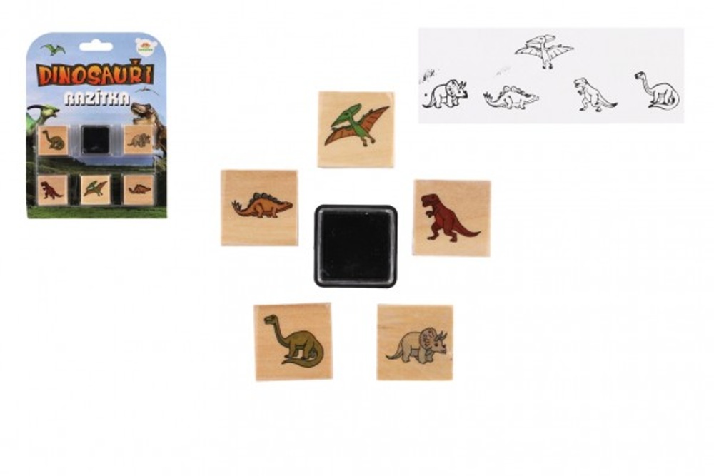 Teddies Razítka dřevěná  5+1 s poduškou - Dinosauři