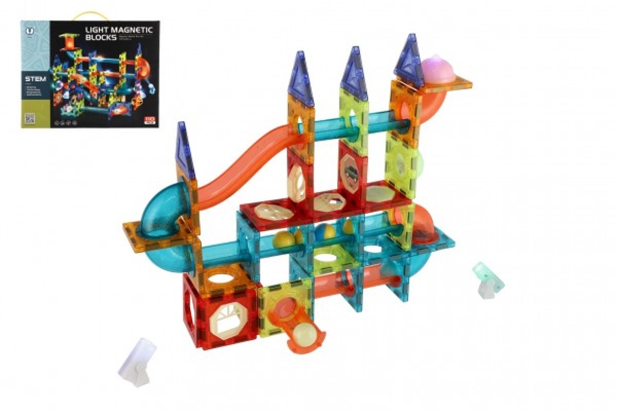 Teddies Kuličková dráha magnetická - 110 ks - 16 kuliček + doplňky