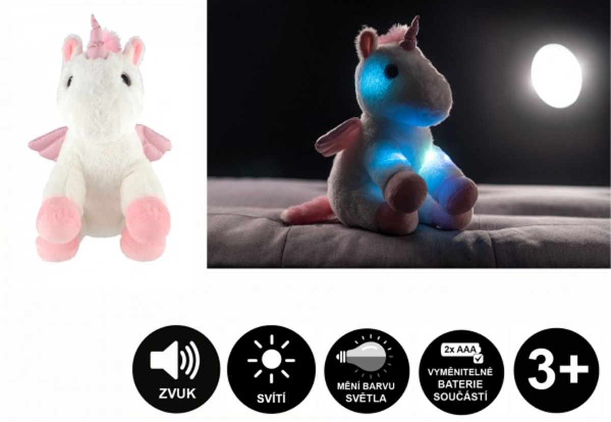 Teddies Snílek jednorožec s křídly - 38 cm - se světlem a zvukem
