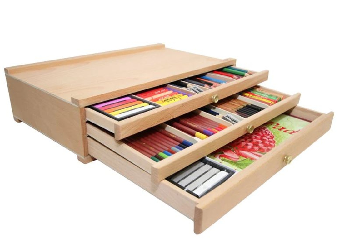 MontMarte Dřevěný organizér na stůl č. 0008 - 3 zásuvky (25,5 x 10 x 40 cm) - papírový obal