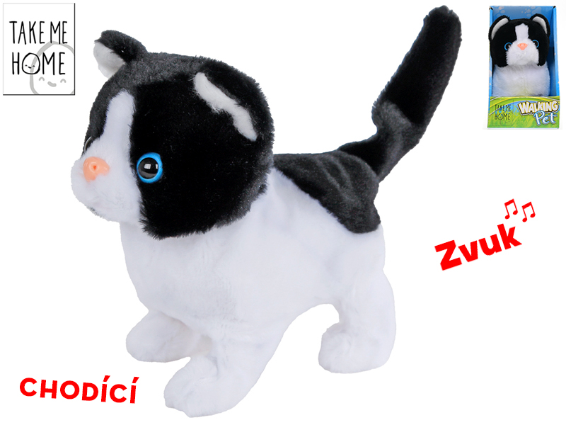 Mikro trading Take Me Home - Kočka plyšová - 15,5 cm - chodící se zvukem