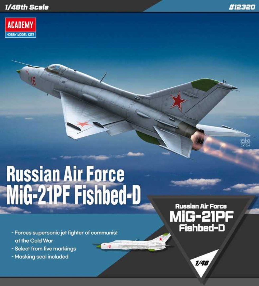 Academy Plastikový model letadla Russian Air Force MiG-21PF Fishbed-D