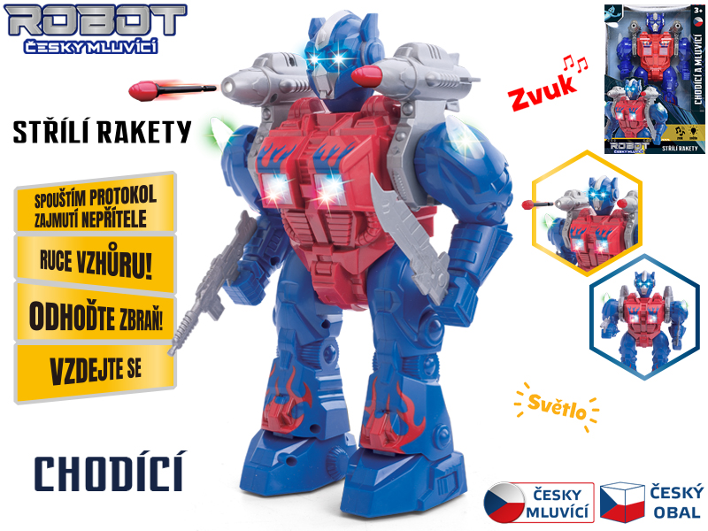 Mikro trading Robot česky mluvící, chodící s doplňky, světlem a zvukem - 23 cm