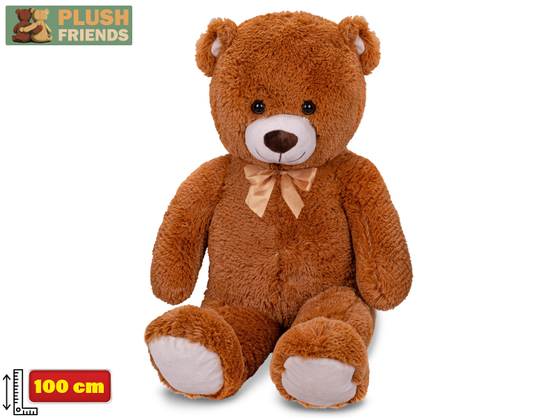 Mikro trading Plush Friends - Medvěd plyšový s mašlí - 100 cm - tmavě hnědá