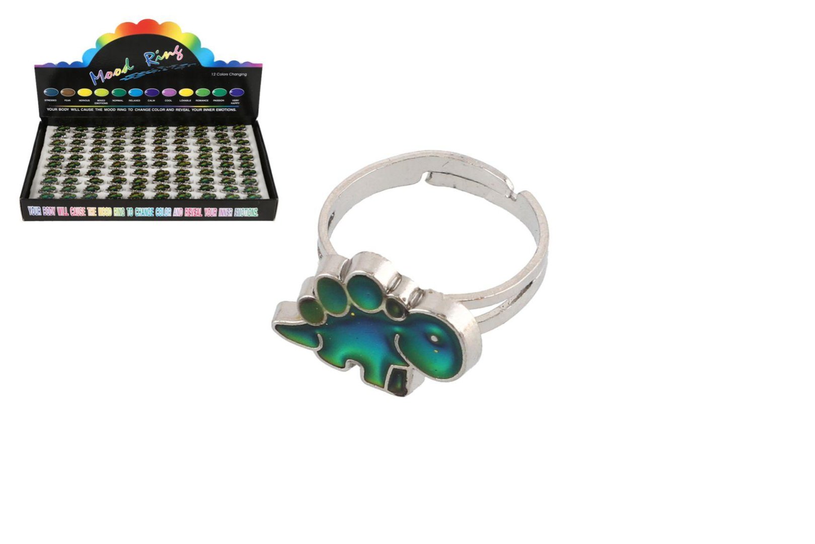 Teddies Prstýnek kovový DINOSAURUS měnící barvu dle teploty - nastavitelný