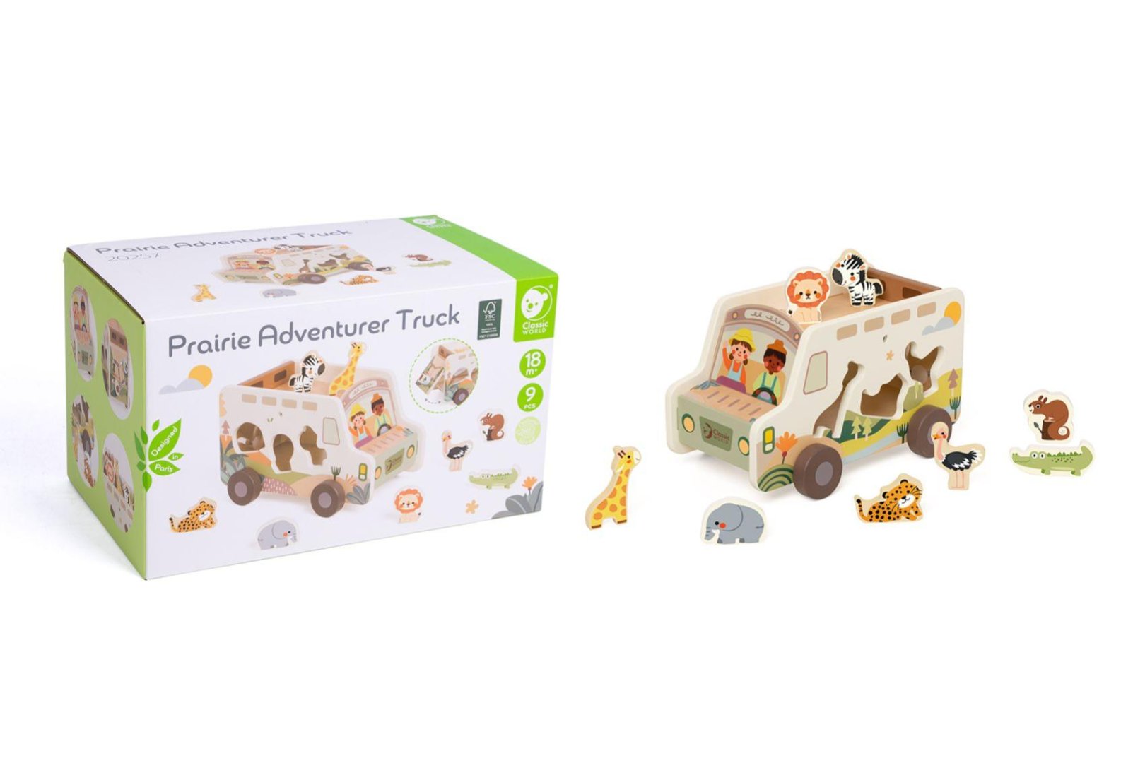 Teddies Auto SAFARI dřevěná vkládačka - 9 ks