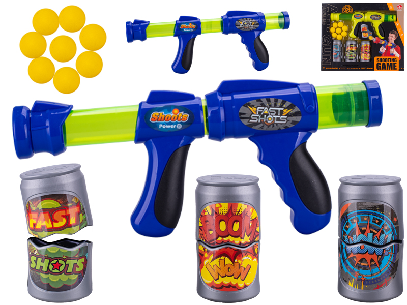 Mikro trading Pistole - 42 cm - na natažení s pěnovými náboji - 8 ks a plechovkami - 3 ks