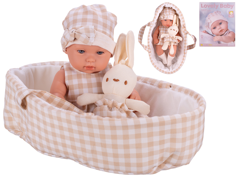 Mikro trading Miminko tvrdé tělo - 33 cm - s nosítkem pro miminka a zajíčkem