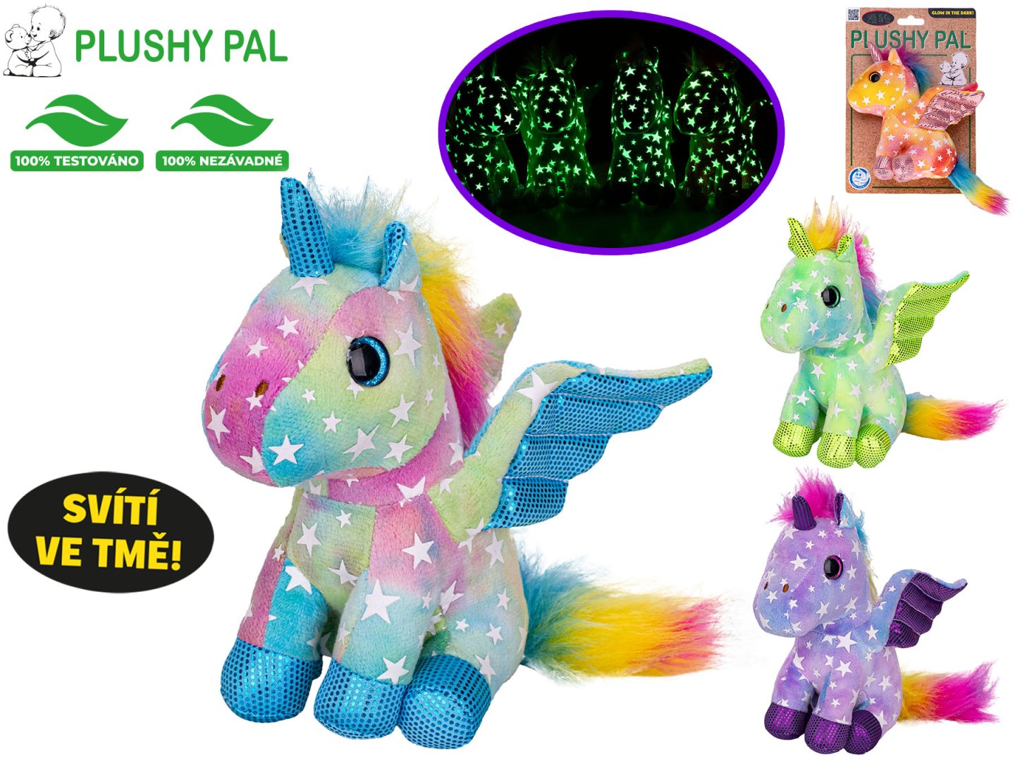 Mikro trading Plushy Pal - Jednorožec plyšový - 15 cm - sedící s křídly a svítící ve tmě