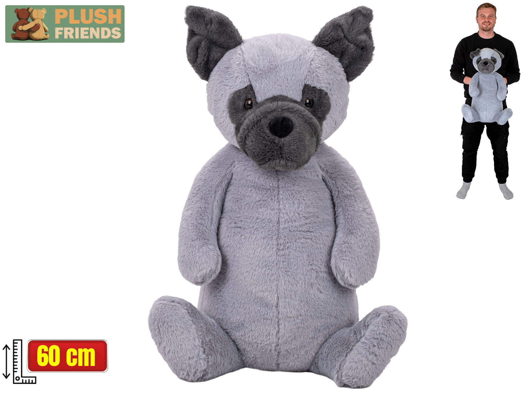 Levně Mikro trading Plush Friends - Pes plyšový sedící - 60 cm - šedá