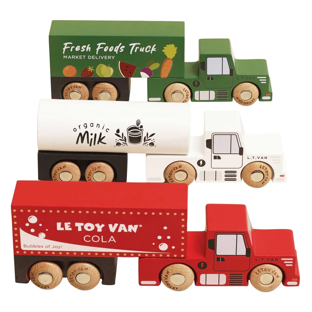 Levně Le Toy Van Set dřevěných nákladních aut s přívěsy