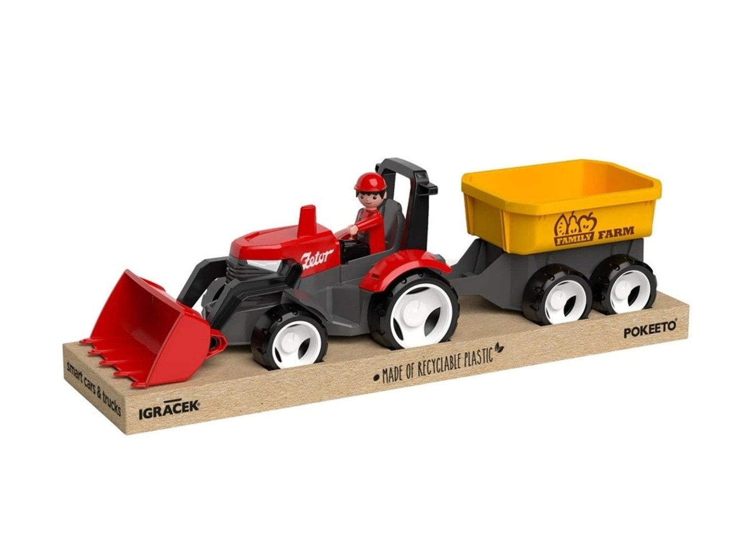 Efko ECO MultiGo - Červený traktor ZETOR s radlicí, vlekem a Igráčkem