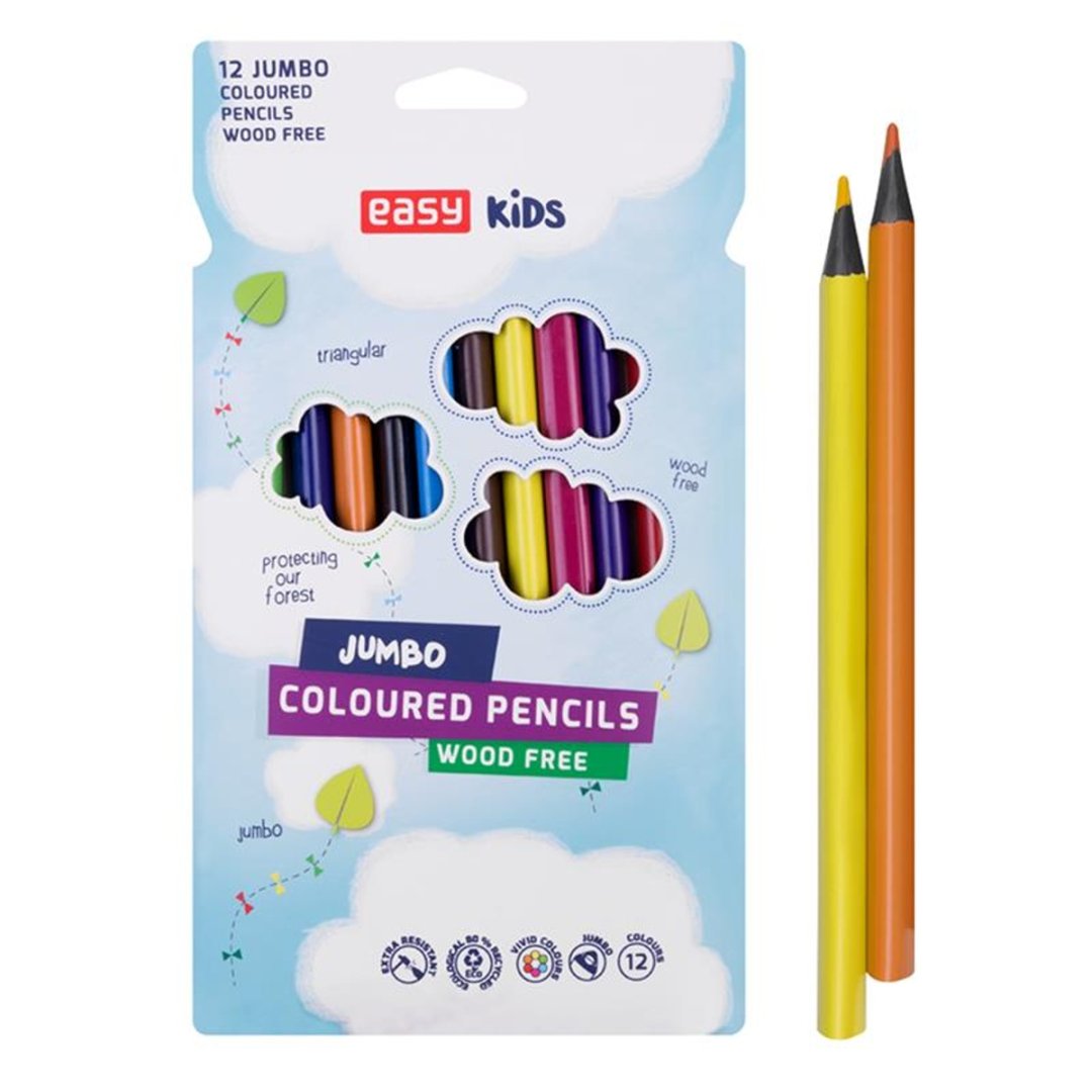 Easy Trojhranné bezdřevé pastelky JUMBO z pryskyřice - 12 ks