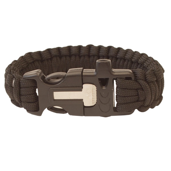 Highlander Paracord - náramek, trojzubec, píšťalka, křesadlo - černý