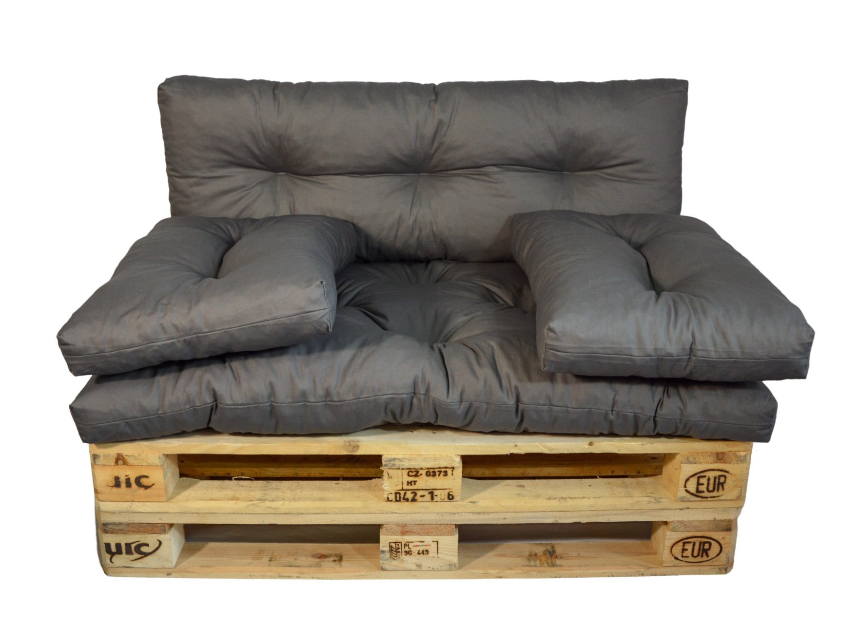 LKV Lomnice Polstr na paletový nábytek s opěrkou a polštáři - šedý