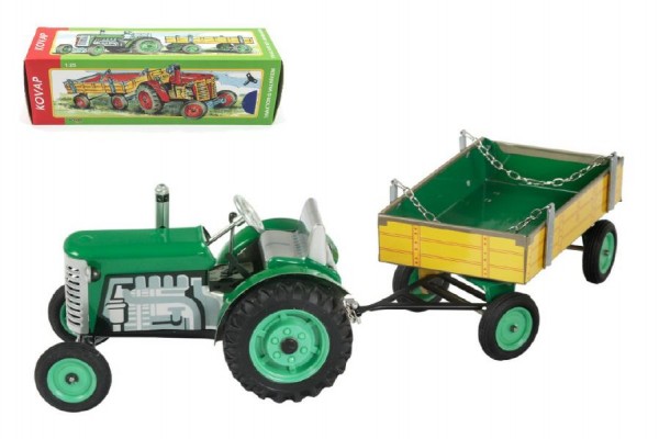 Kovap Traktor Zetor s valníkem zelený na klíček - 28 cm