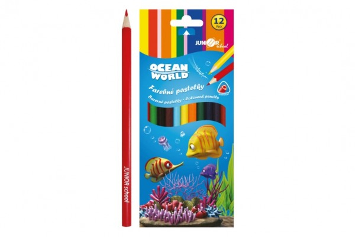 Teddies Pastelky barevné dřevo Ocean World trojhranné - 12 ks